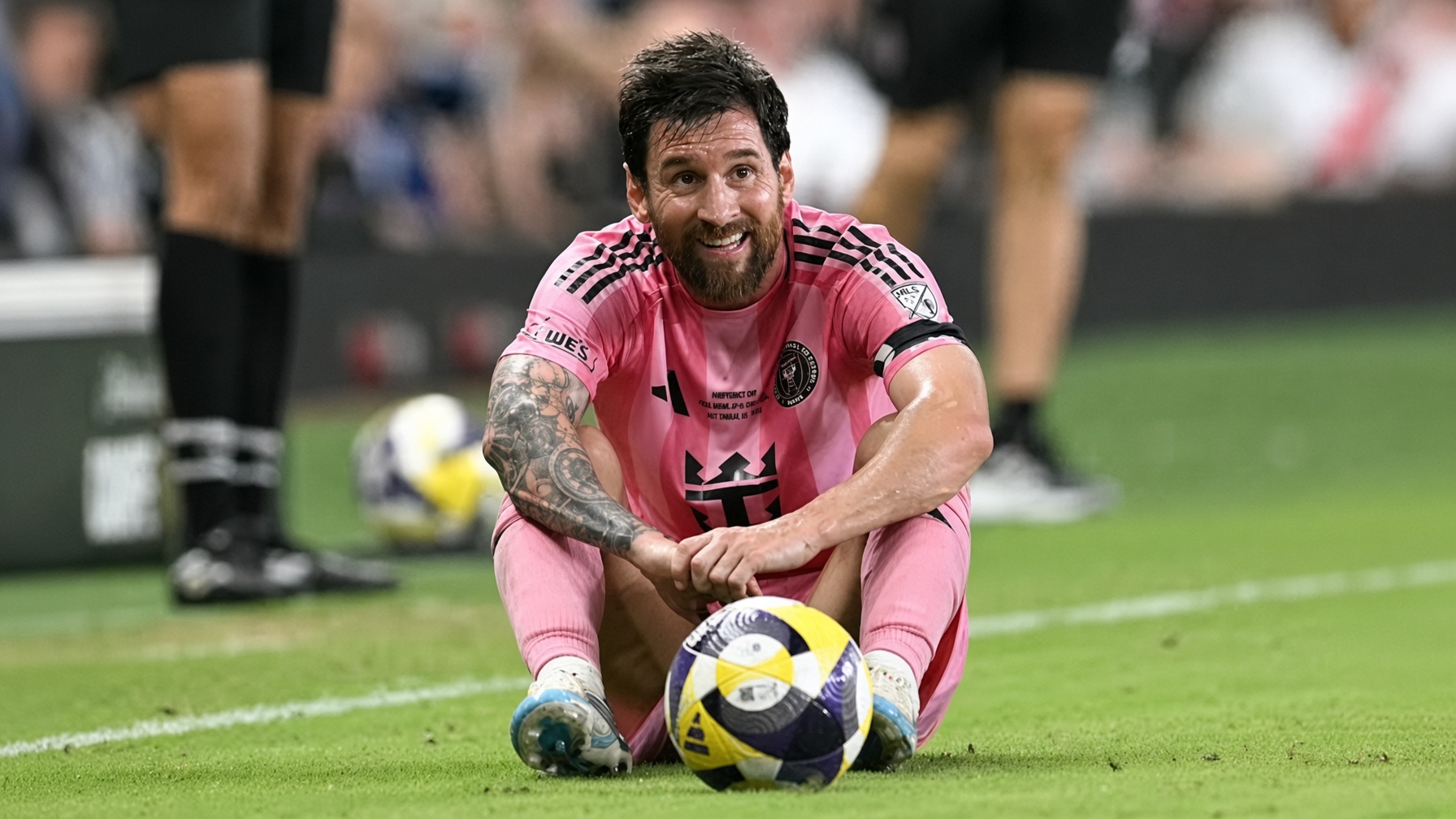 Messi en el campo durante la celebración de Inter Miami